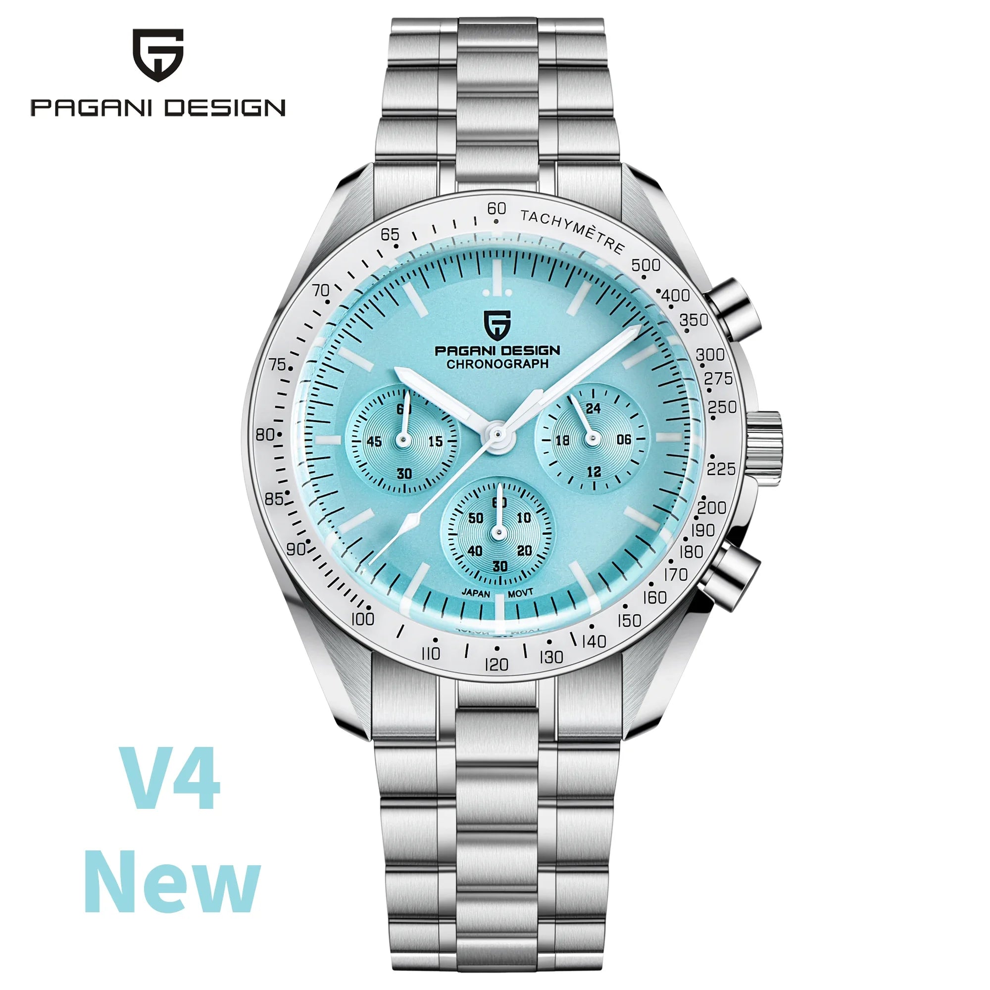 Home Sweet Home PAGANI DESIGN Moonwatch Chronograph Watch with black dial, stainless steel case, and multiple subdials.