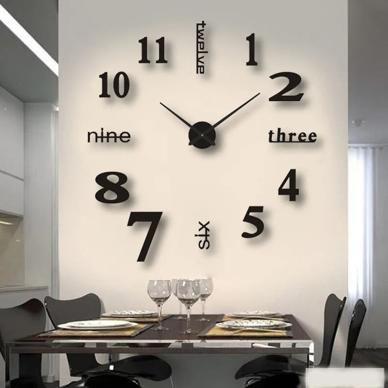 Large DIY 3D Wall Clock — Sunburst Number Poster, 90–120cm