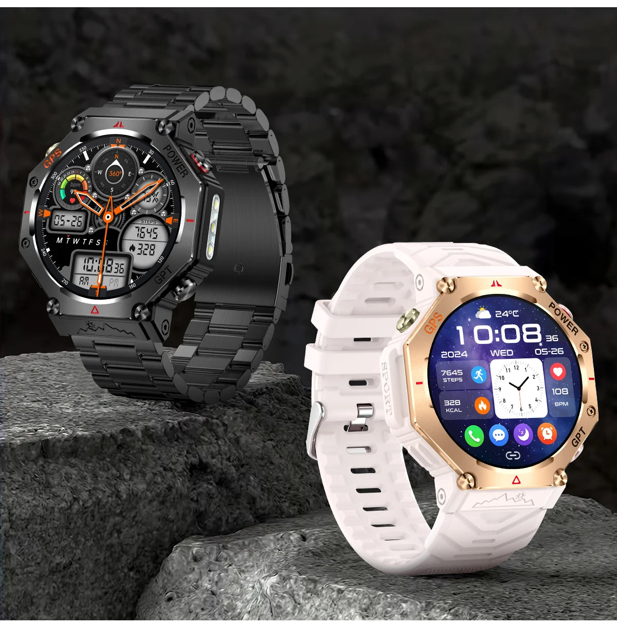 Military Grade GPS Smart Watch – IP69K/10ATM Waterproof AMOLED, 100+ Sports Modes, HD Bluetooth Calls
