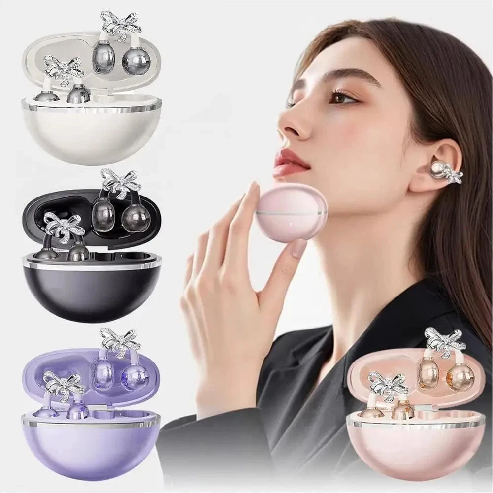 Vivo Open-Ear Bluetooth Clip-On Earbuds with Crystal Bowknot Earrings