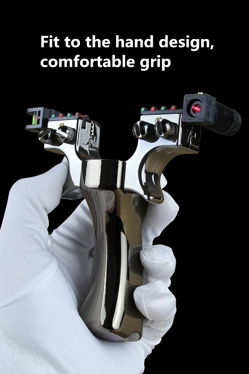 Home Sweet Home laser slingshot with LED light and precision aiming, showing the sleek design and illuminated aiming feature.