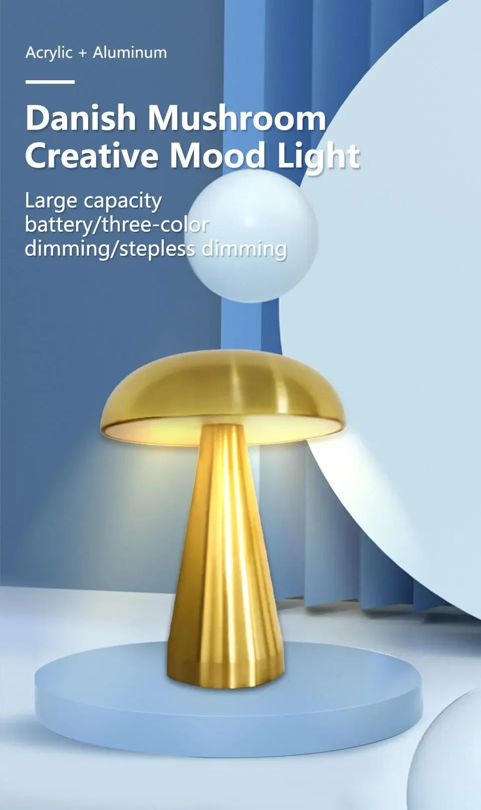 Aamasun Retro Mushroom Table Lamp | Touch Dimmer, 3 Colour Temperatures