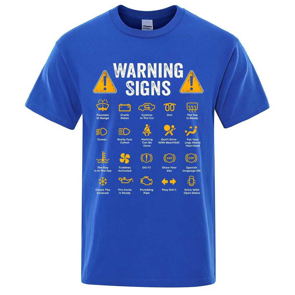 Driving Warning Signs men's T-shirt by Home Sweet Home featuring a road warning sign graphic on a casual black T-shirt.
