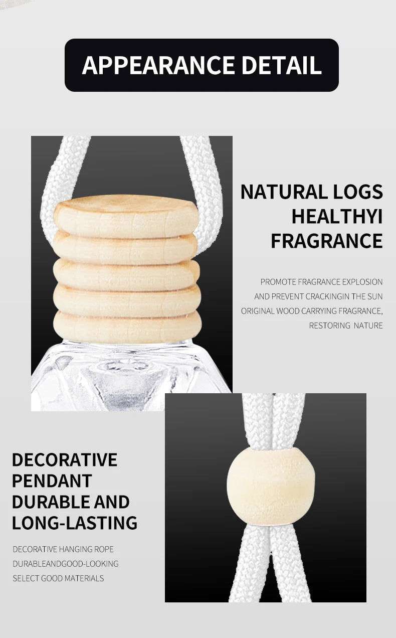 Home Sweet Home car air freshener perfume hanging from a rearview mirror, showcasing its sleek design and fresh scent.