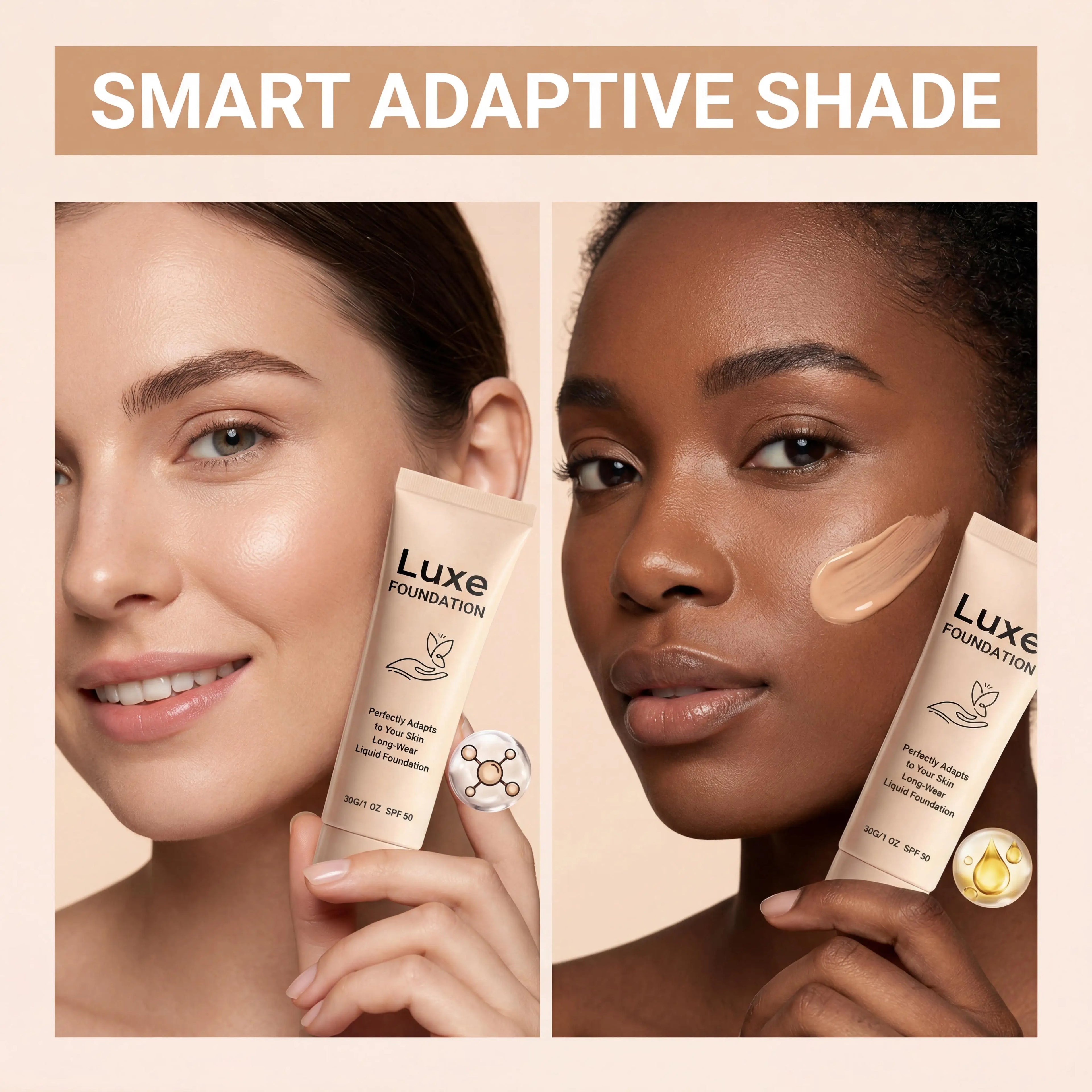 LUXE SPF 50 Colour-Changing Foundation | Self-Adjusting Skin Tone | 30g
