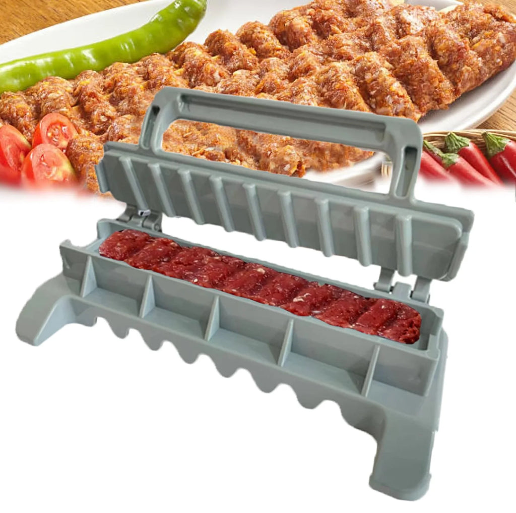 Home Sweet Home reusable BBQ kebab skewer maker and press machine for easy meat and vegetable skewers.