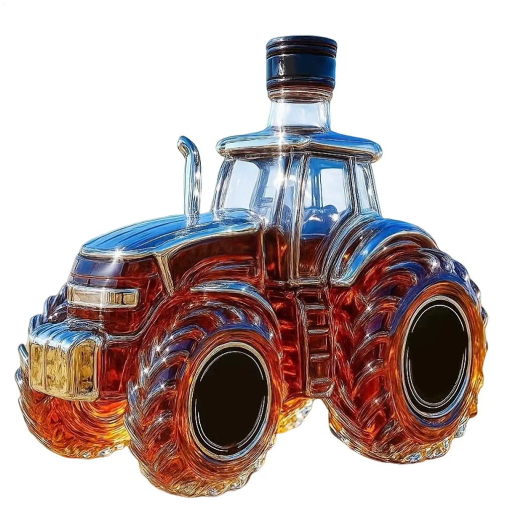Home Sweet Home Tractor whiskey decanter bottle, 300ml glass liquor decanter with detailed tractor design for stylish beverage storage.