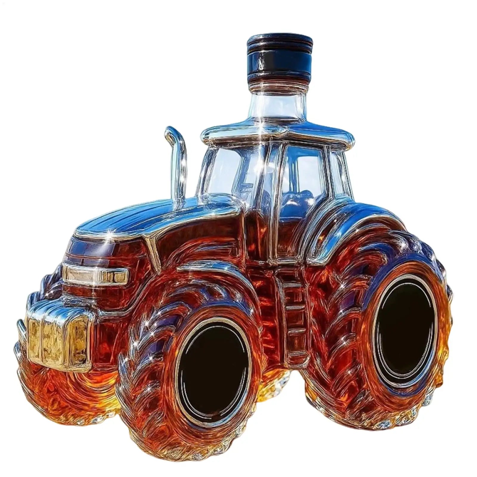 Home Sweet Home Tractor whiskey decanter bottle, 300ml glass liquor decanter with detailed tractor design for stylish beverage storage.