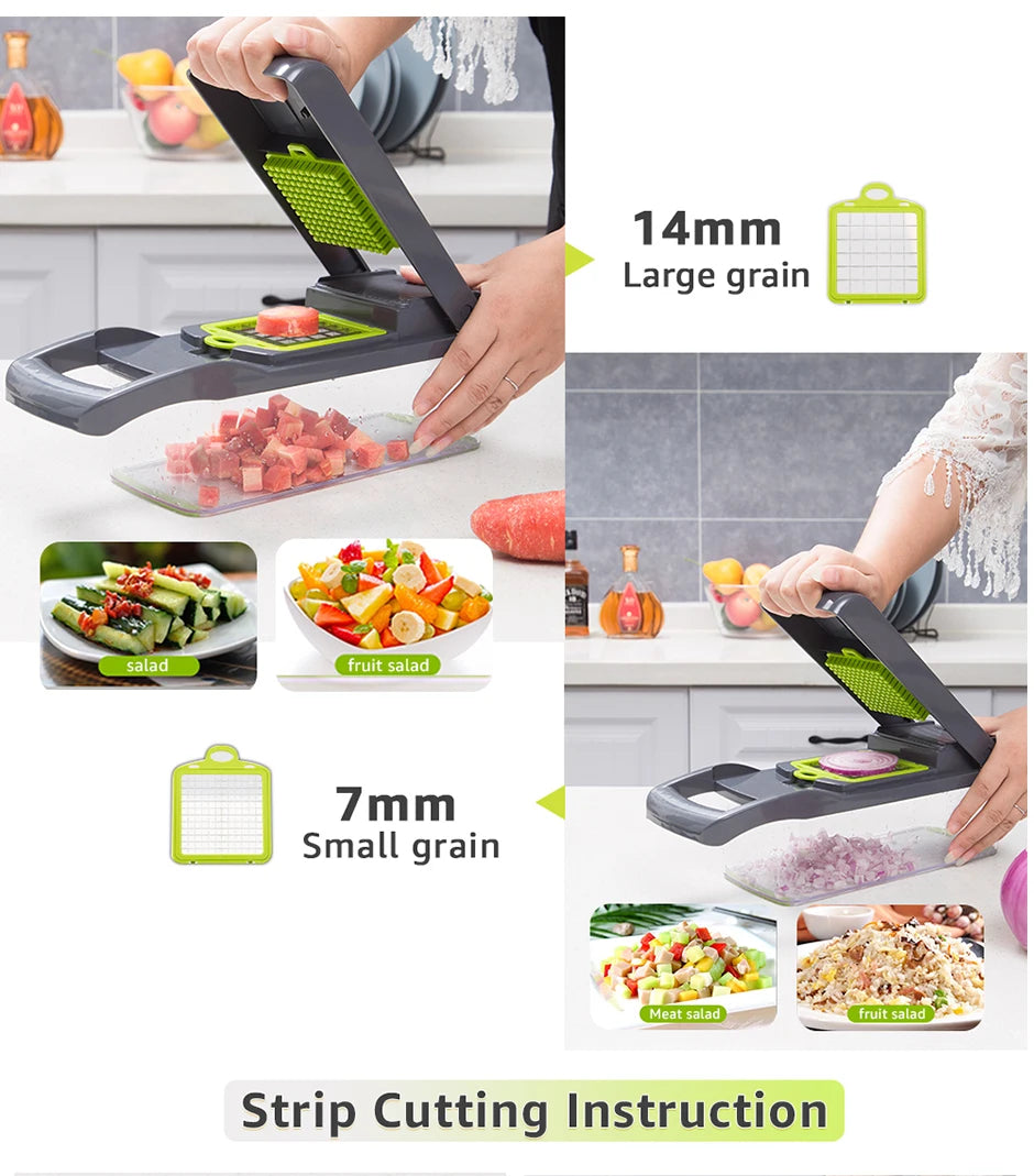 Multifunctional vegetable chopper by Home Sweet Home with stainless steel blades and colorful plastic container for easy food prep.