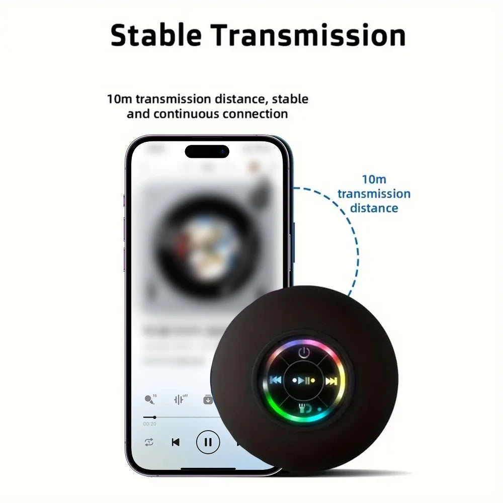 Portable Bluetooth Speaker with LED Light & Suction Cup — IPX4 Waterproof