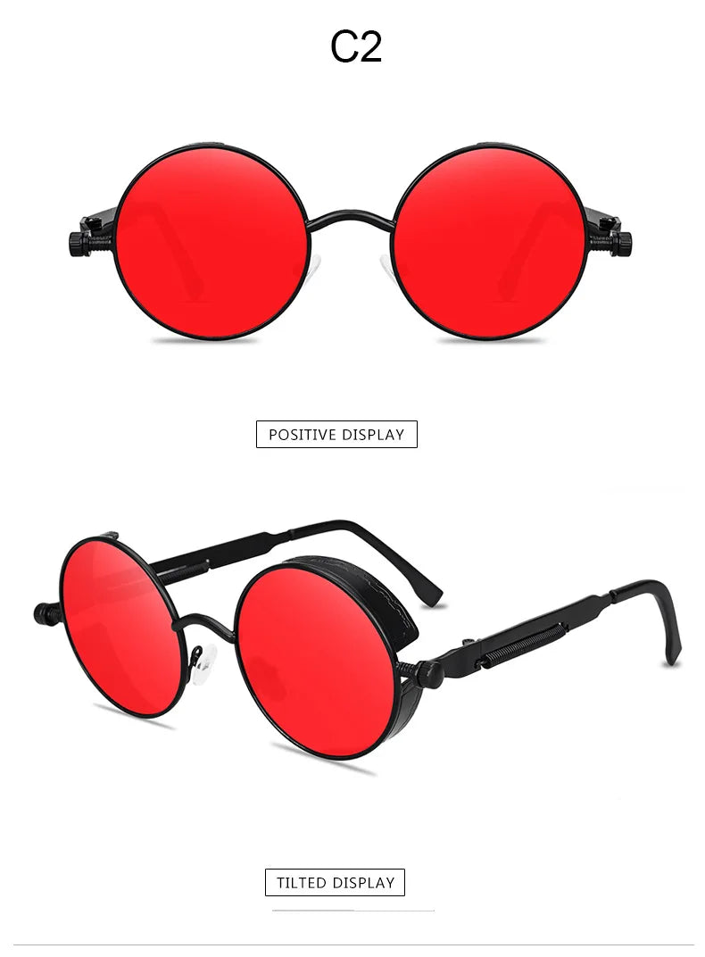 Steampunk Round Sunglasses – Retro Metal Frame UV400 Mens Fashion Eyewear