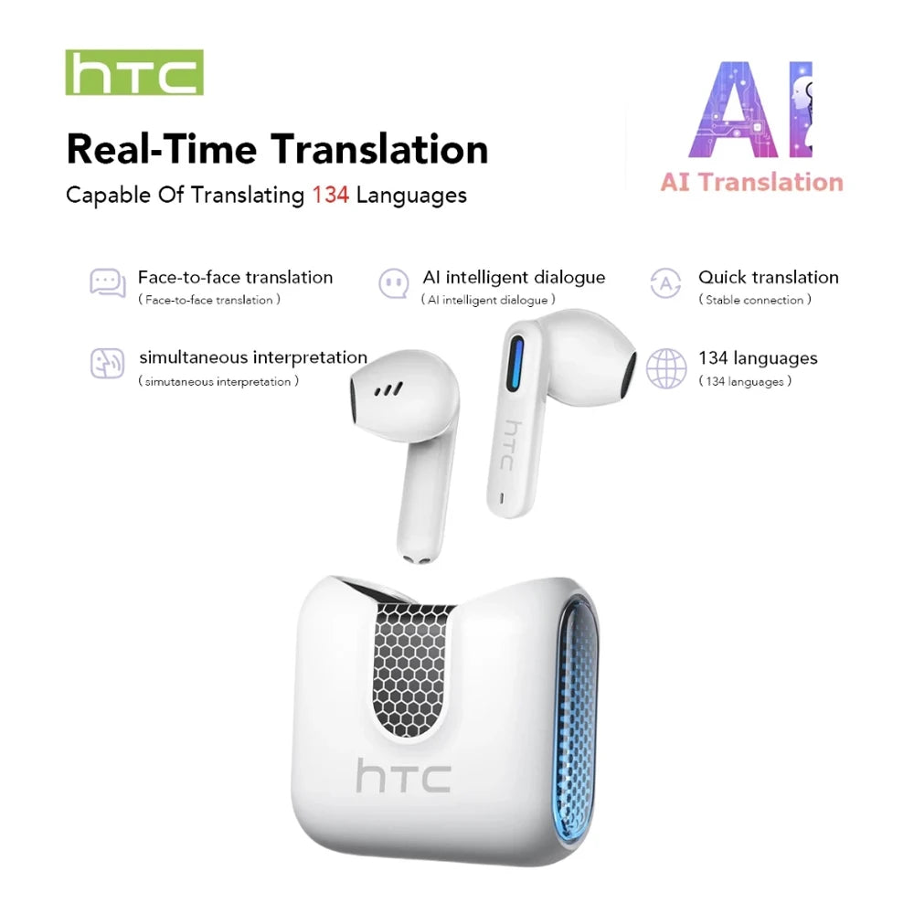 HTC NE49 AI Translator TWS Earbuds | Bluetooth 6.0 | 135 Languages | Gaming & HiFi
