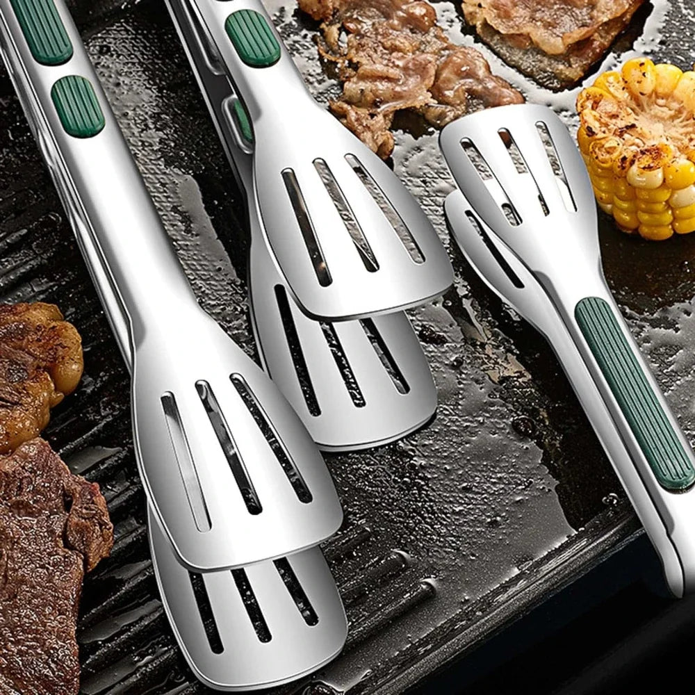 Stainless Steel Food Tongs BBQ Cooking Tongs Non-Slip Kitchen Clip 7"/9"/12"