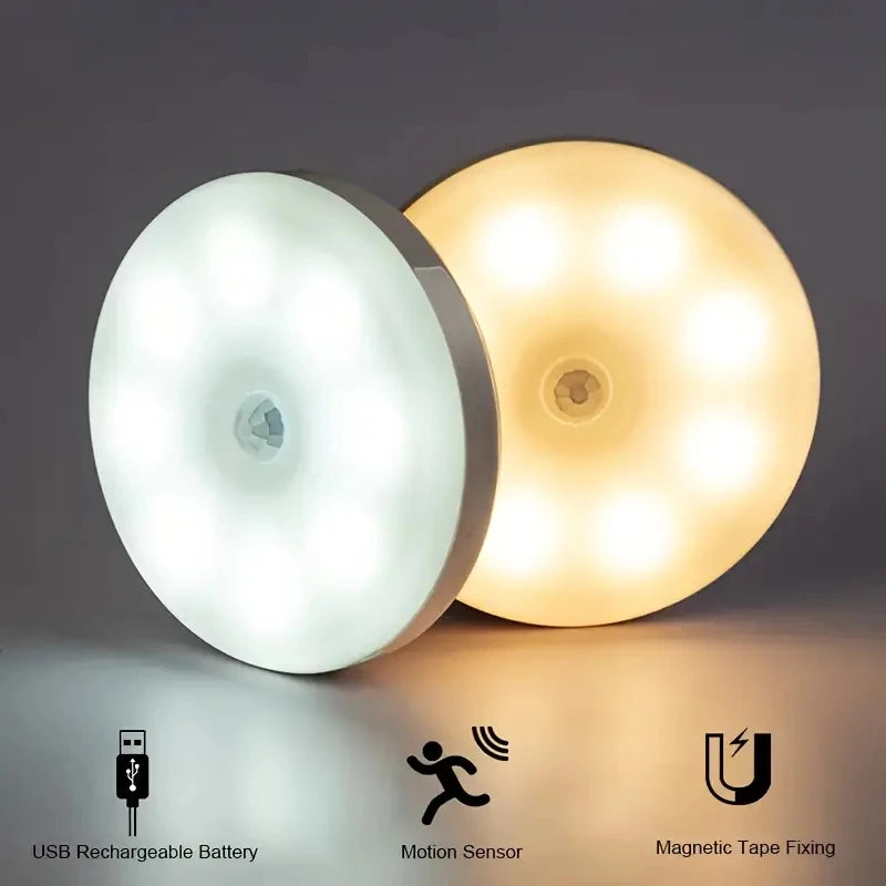 Home Sweet Home Motion Sensor LED Night Light glowing in a dark hallway, energy-efficient night lighting with automatic on-off feature.