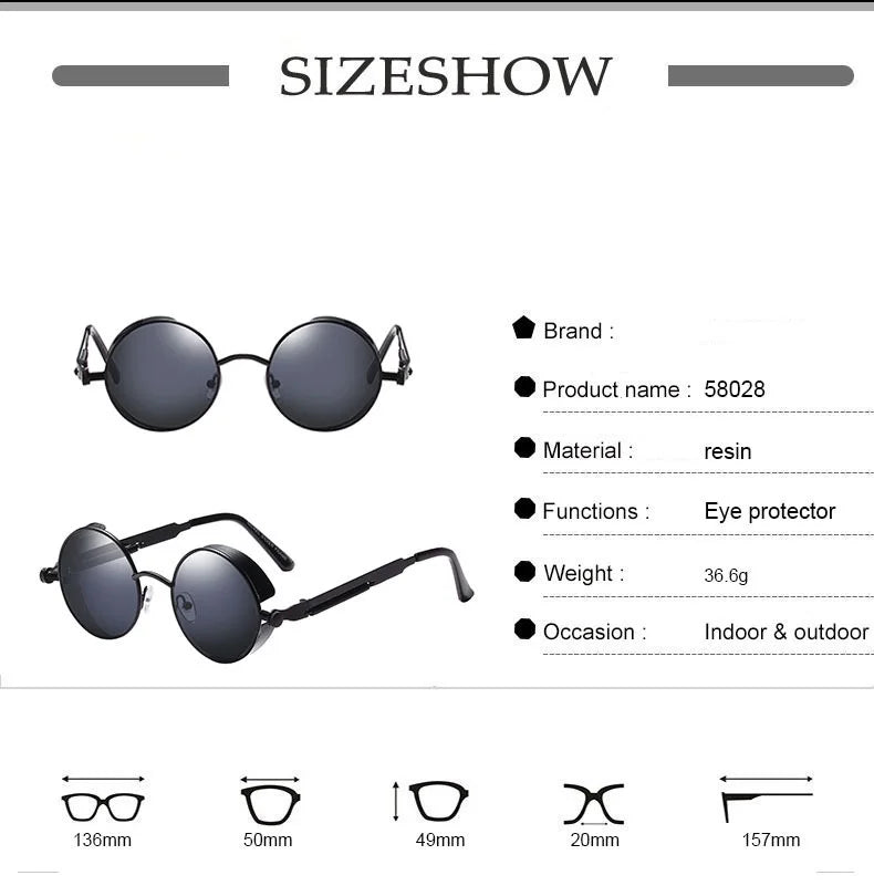Steampunk Round Sunglasses – Retro Metal Frame UV400 Mens Fashion Eyewear