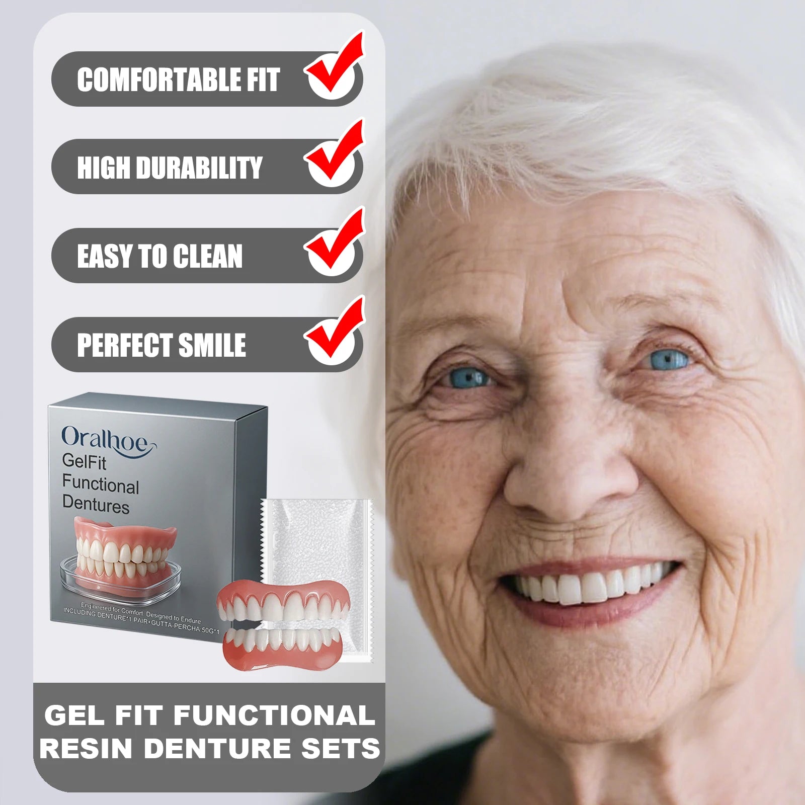 Gel-Fit Resin Denture Set — Cover Tooth Loss & Perfect Your Smile