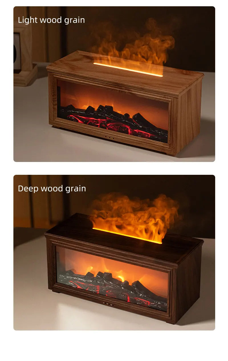 Home Sweet Home Flame Aromatherapy Diffuser and Humidifier emitting a warm glow with mist, designed for relaxation and air enhancement.
