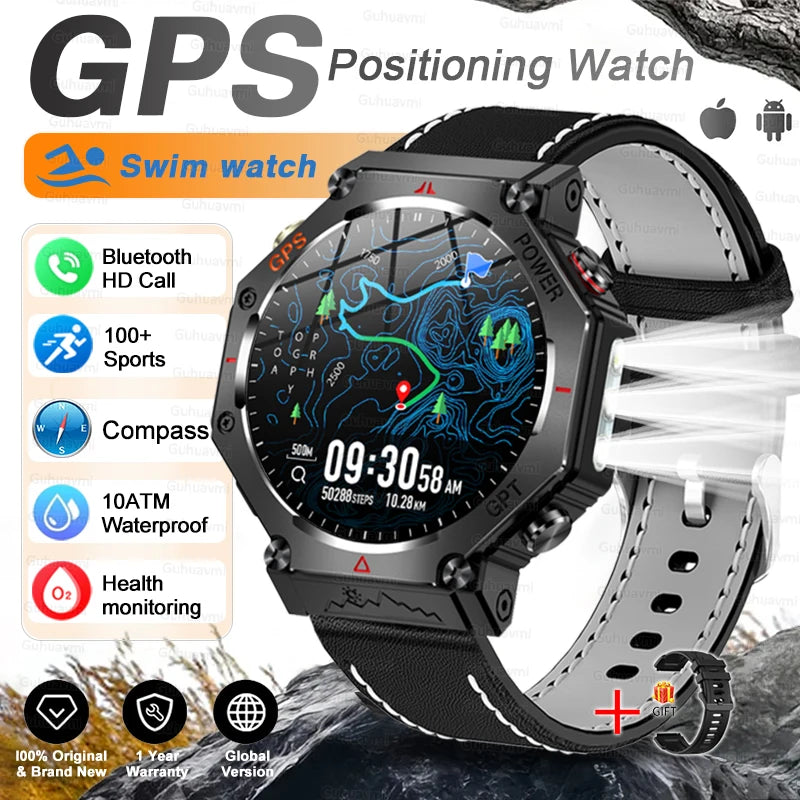 Military Grade GPS Smart Watch – IP69K/10ATM Waterproof AMOLED, 100+ Sports Modes, HD Bluetooth Calls