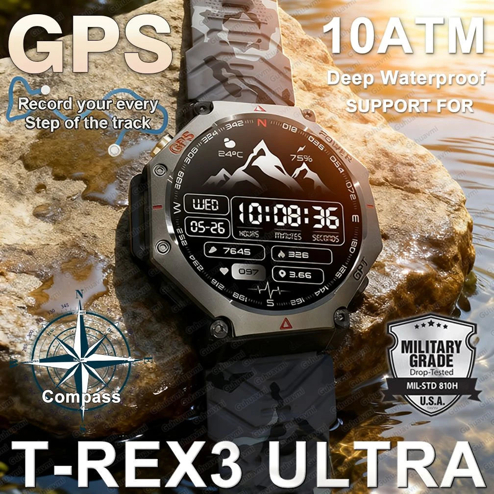 Military Grade GPS Smart Watch – IP69K/10ATM Waterproof AMOLED, 100+ Sports Modes, HD Bluetooth Calls