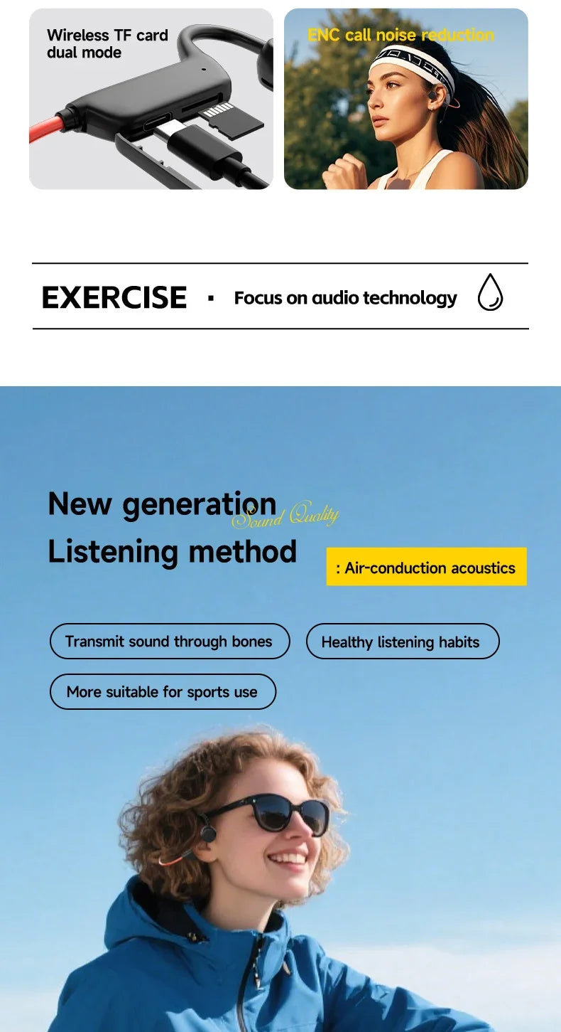 Lenovo Bone Conduction Headphones — Wireless, Waterproof, Bluetooth 5.3