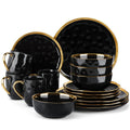 LOVECASA Black Porcelain Dinnerware Set with Gold Trim – 16 & 32 Piece