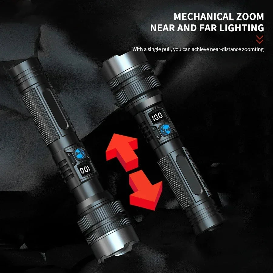 Super Bright Rechargeable LED Torch – Zoomable, Waterproof & Digital Display