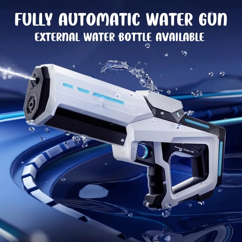 Home Sweet Home electric water gun with high-pressure automatic operation, perfect for kids and adults, blue and orange design