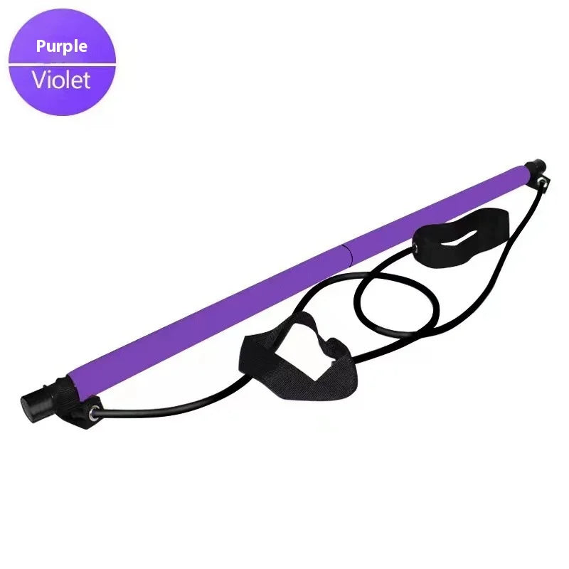 Home Sweet Home Pilates Stick Fitness Bar with adjustable length and elastic resistance bands for full-body exercise and strength training.