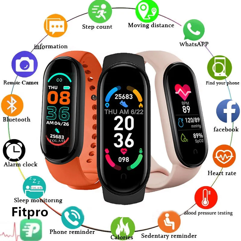 Home Sweet Home smart fitness bracelet with adjustable band and digital display, designed for tracking activity and health metrics.