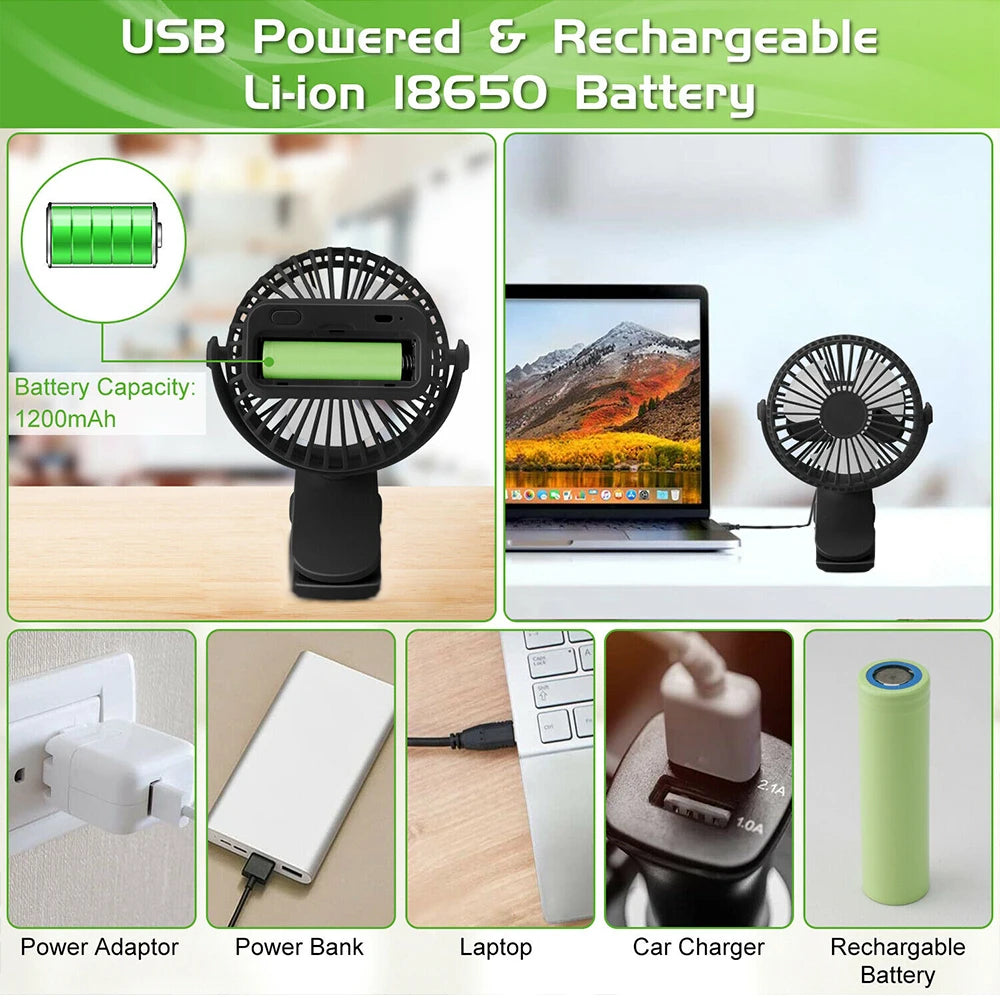Home Sweet Home portable clip-on mini fan with adjustable blades, compact design, and convenient clip for cooling on the go.