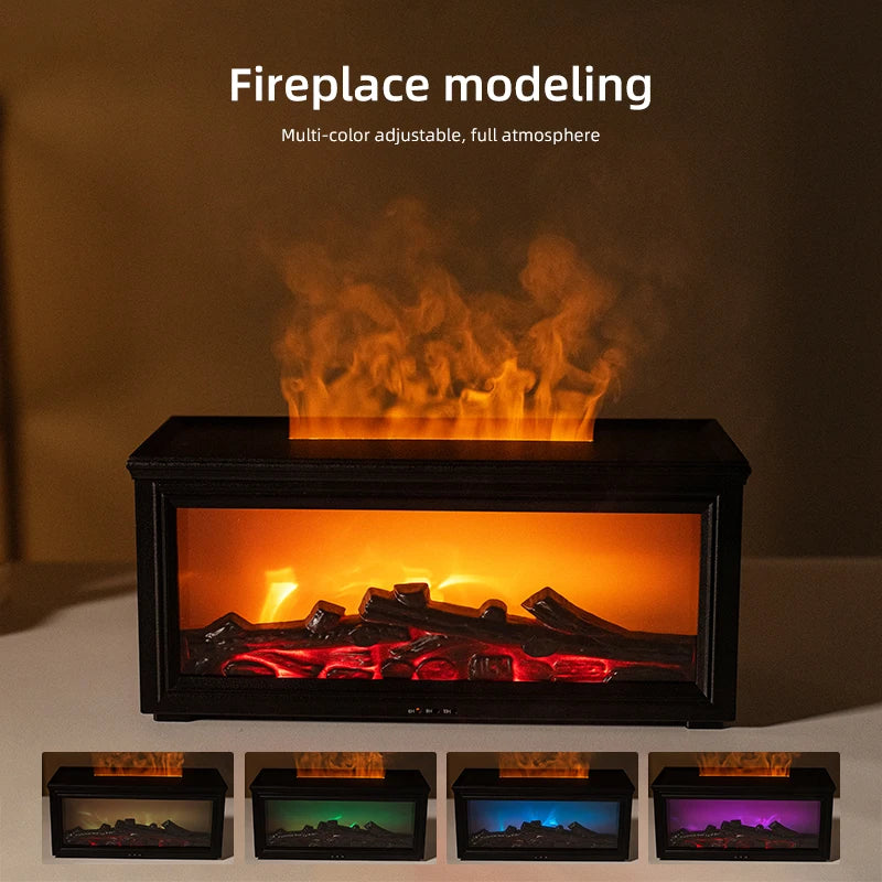 Home Sweet Home Flame aromatherapy diffuser and humidifier with a sleek design and ambient lighting in a modern setting.