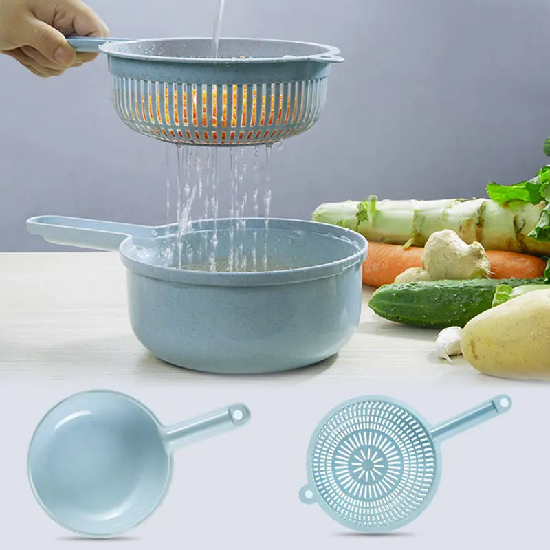 Home Sweet Home multifunctional vegetable chopper with stainless steel blades and colorful plastic container for easy food prep.