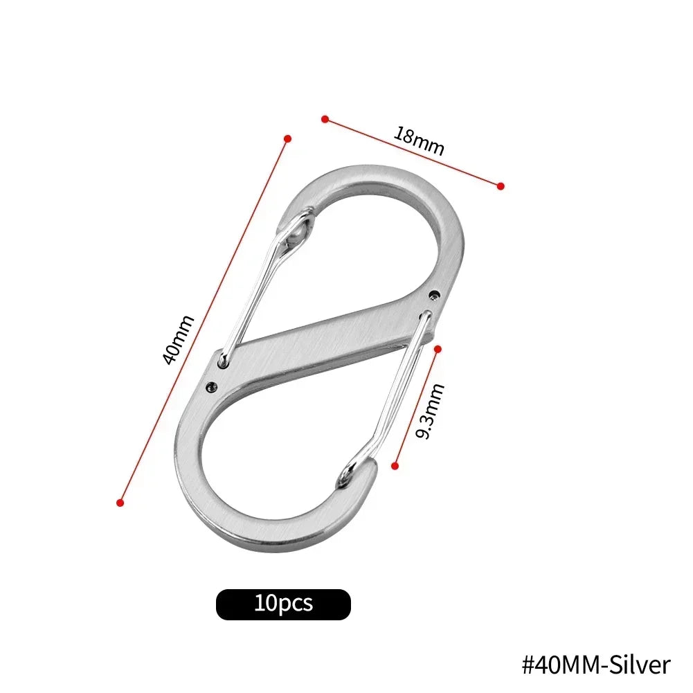 Set of 10 stainless steel S-type carabiner clips from Home Sweet Home, durable clips for keychains, gear, or outdoor use.