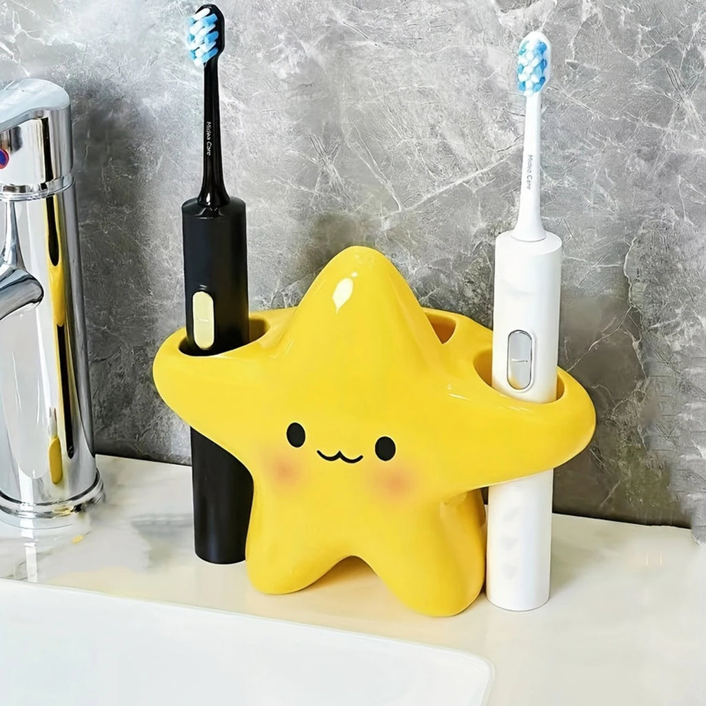 Star-Shaped Toothbrush Holder – Freestanding Bathroom Organiser with Cute Face Design