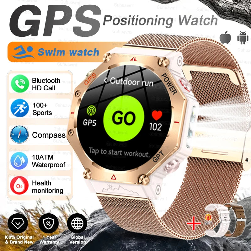 Military Grade GPS Smart Watch – IP69K/10ATM Waterproof AMOLED, 100+ Sports Modes, HD Bluetooth Calls