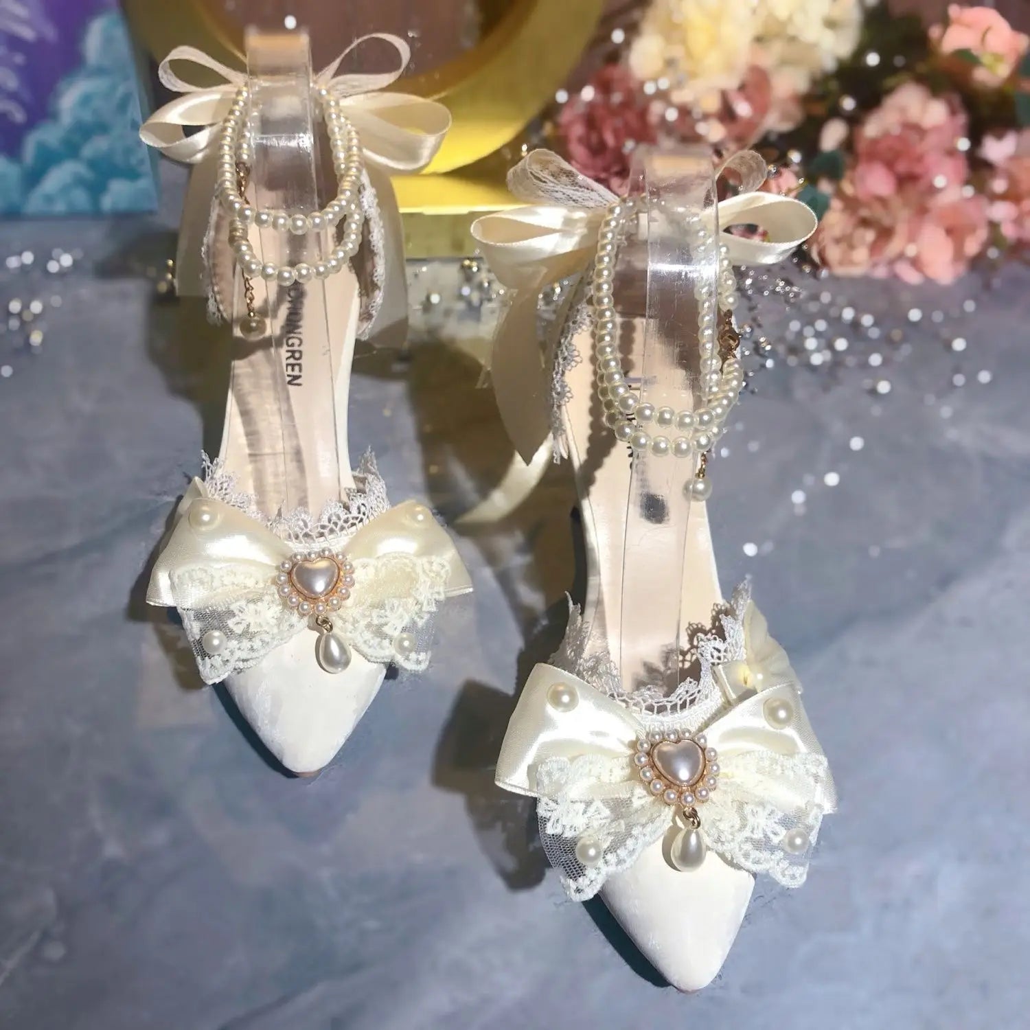 White Bridal Mary Jane Heels | Wedding Shoes for Women