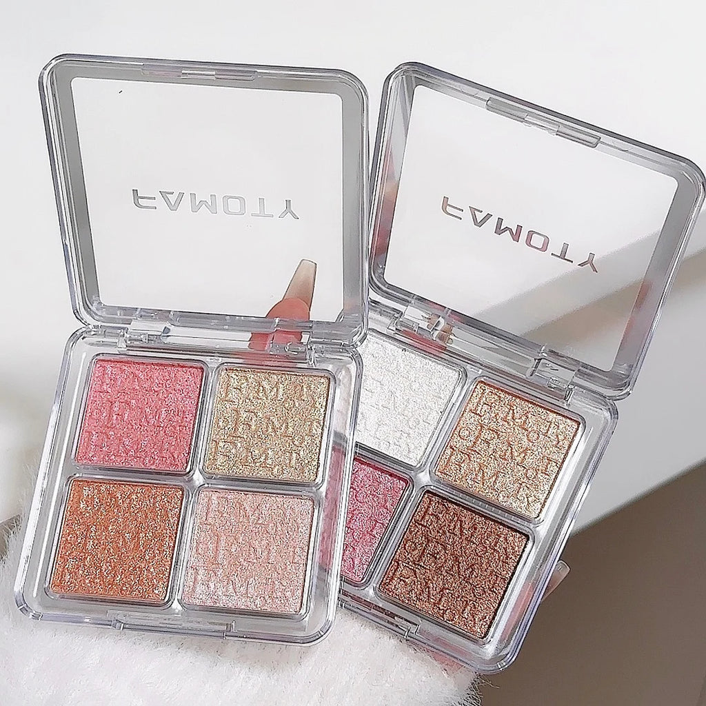4-Colour Face Highlighter Palette – Pearly Glitter Shimmer Baked Powder