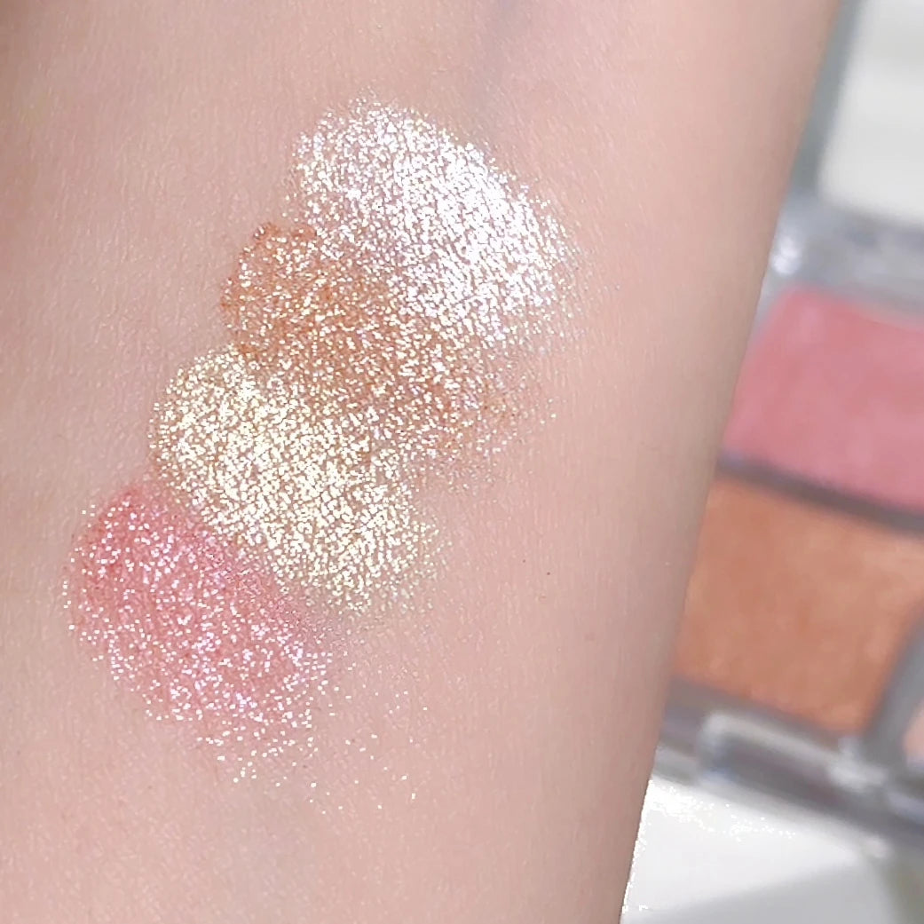 4-Colour Face Highlighter Palette – Pearly Glitter Shimmer Baked Powder
