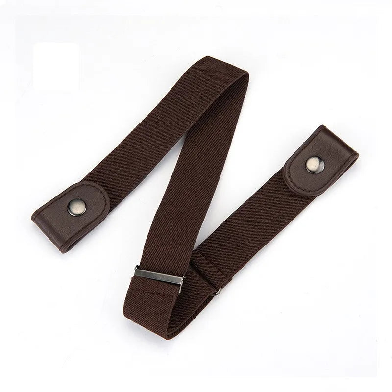 Traceless elastic belt with invisible stretch waistband for men and women, shown in close-up view.