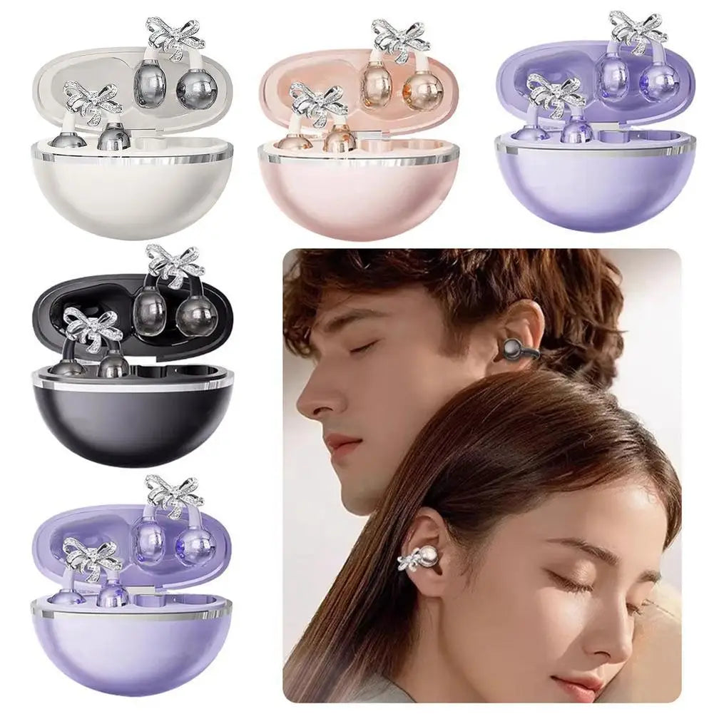 Vivo Open-Ear Bluetooth Clip-On Earbuds with Crystal Bowknot Earrings