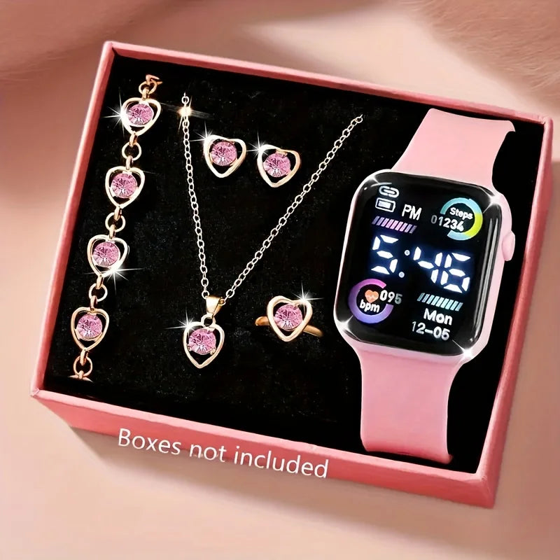 Fashion Electronic Watch & Jewellery Gift Set for Teens – 5 & 6 Piece