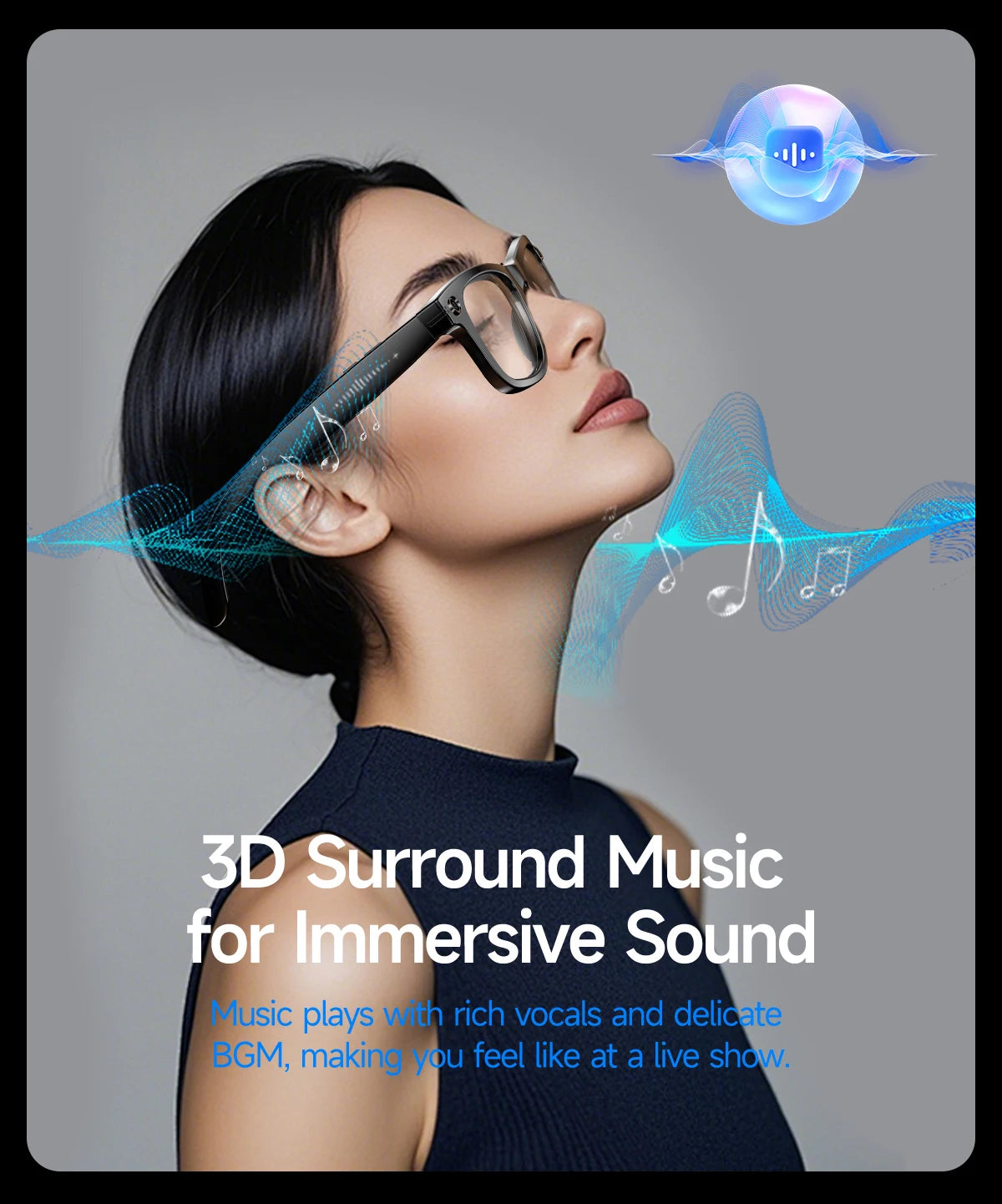Home Sweet Home AI smart glasses with 8MP camera, Bluetooth, multilingual support, and ChatGPT 4.0 functionality.