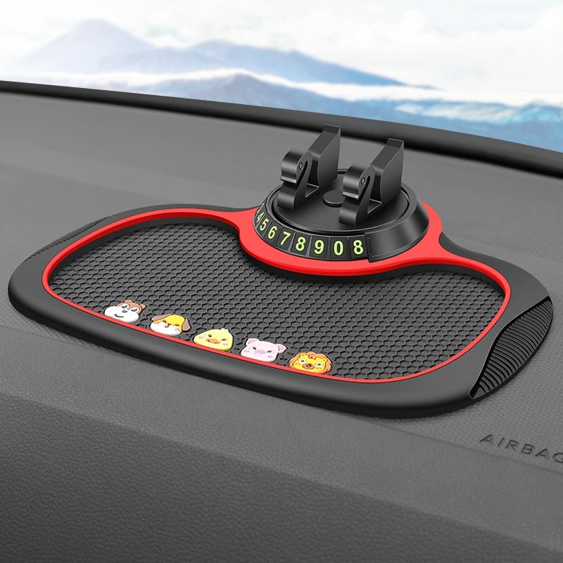 Home Sweet Home car anti-slip silicone dashboard mat holding a phone and small items on a vehicle dashboard.