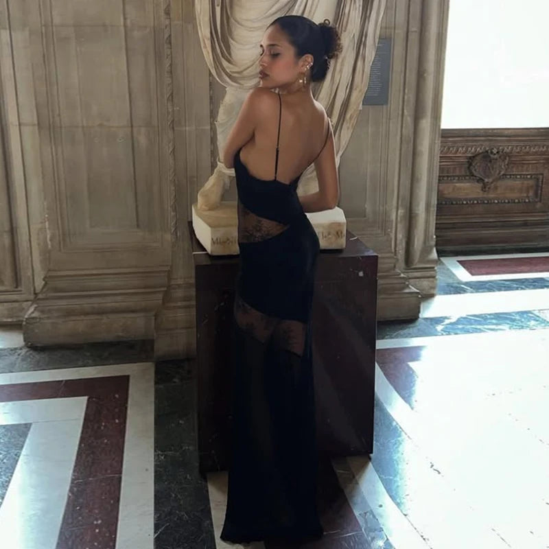 Elegant Lace Halter Maxi Dress – Backless Mermaid Evening Gown