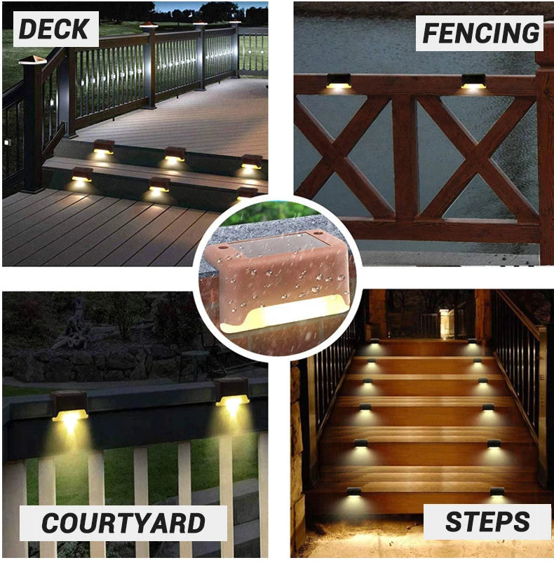 Solar LED Deck & Step Lights — Waterproof Outdoor Garden Stair Lamp, 1–12 Pack