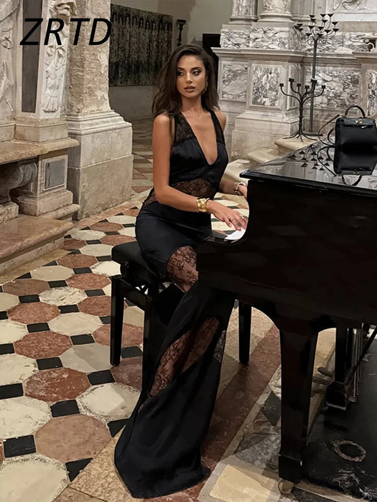 Elegant Lace Halter Maxi Dress – Backless Mermaid Evening Gown