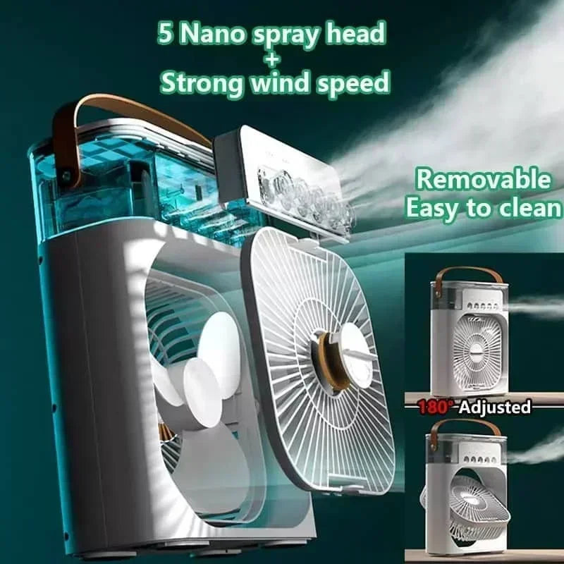 3-in-1 Portable Air Cooler Fan with Humidifier & LED Night Light — USB