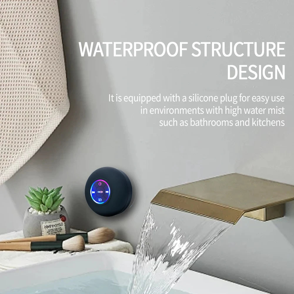 Portable Bluetooth Speaker with LED Light & Suction Cup — IPX4 Waterproof