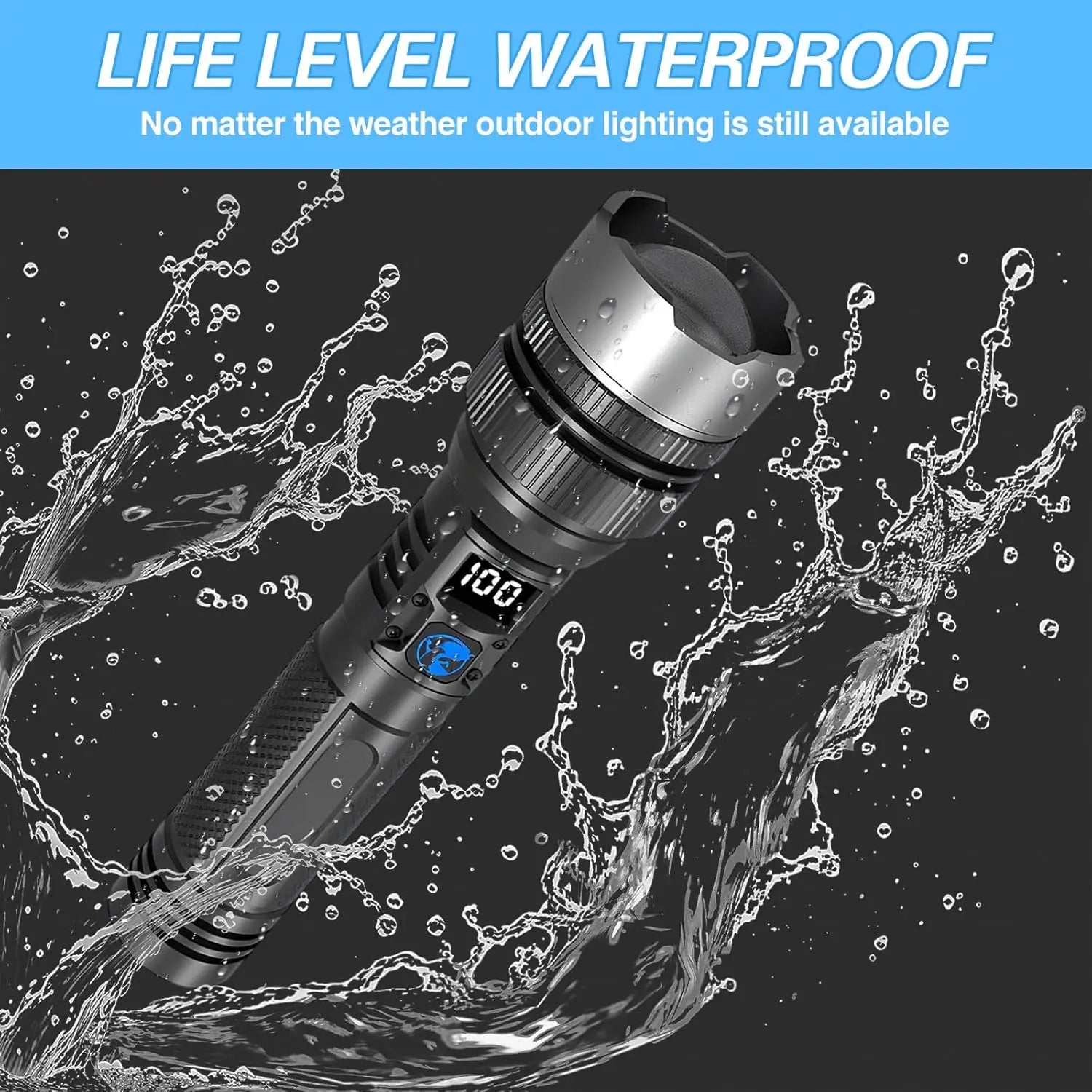 Super Bright Rechargeable LED Torch – Zoomable, Waterproof & Digital Display