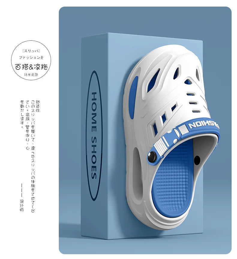 Men’s summer slippers with breathable design, anti-slip thick sole, arch support, perfect for comfortable indoor and outdoor wear.